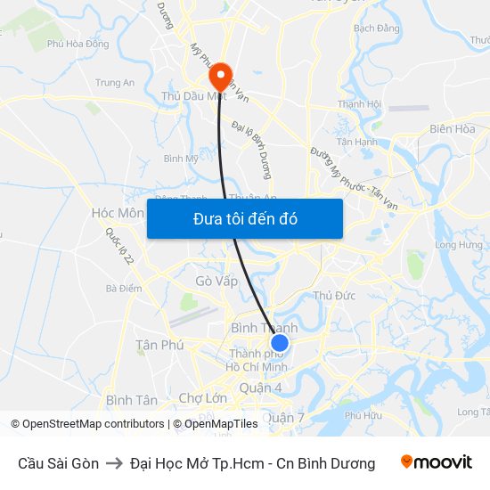 Cầu Sài Gòn to Đại Học Mở Tp.Hcm - Cn Bình Dương map