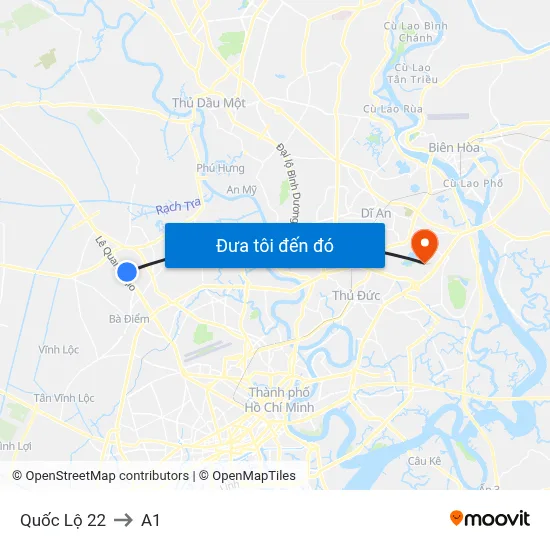 Quốc Lộ 22 to A1 map