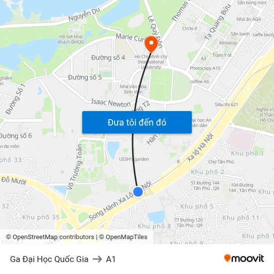 Ga Đại Học Quốc Gia to A1 map