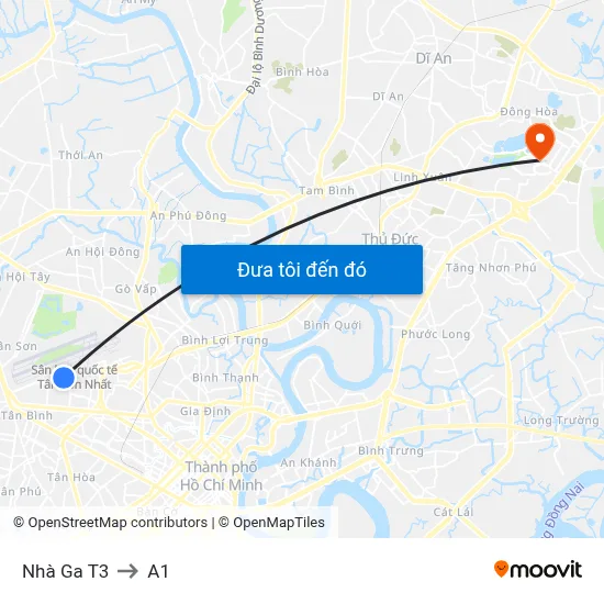 Nhà Ga T3 to A1 map
