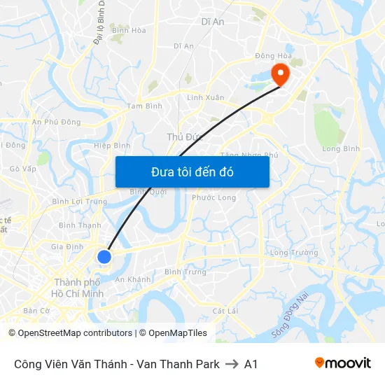 Công Viên Văn Thánh - Van Thanh Park to A1 map