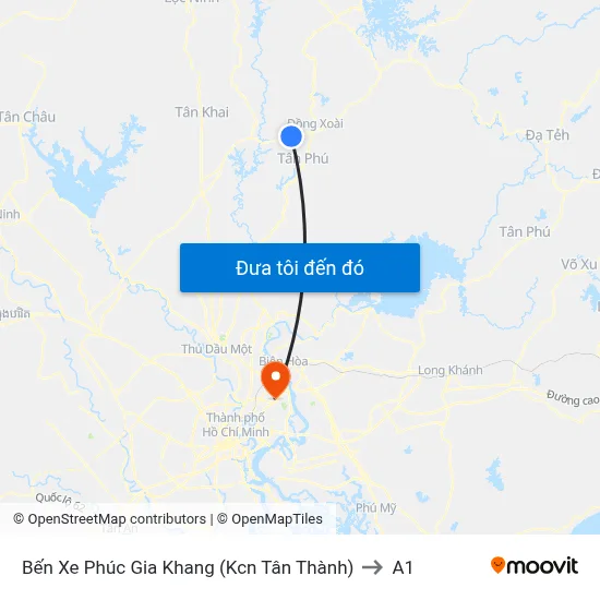 Bến Xe Phúc Gia Khang (Kcn Tân Thành) to A1 map