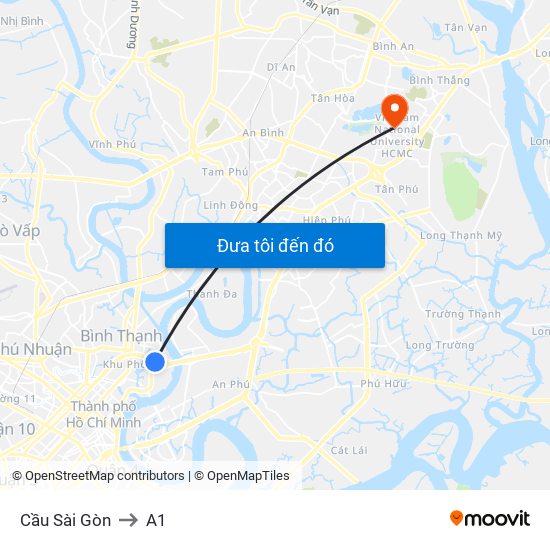 Cầu Sài Gòn to A1 map