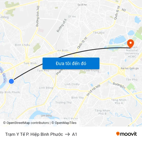 Trạm Y Tế P. Hiệp Bình Phước to A1 map