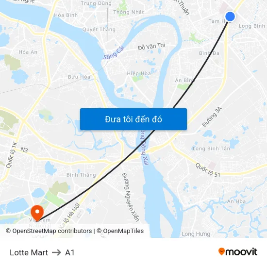 Lotte Mart to A1 map
