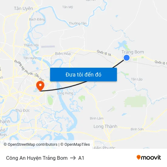 Công An Huyện Trảng Bom to A1 map