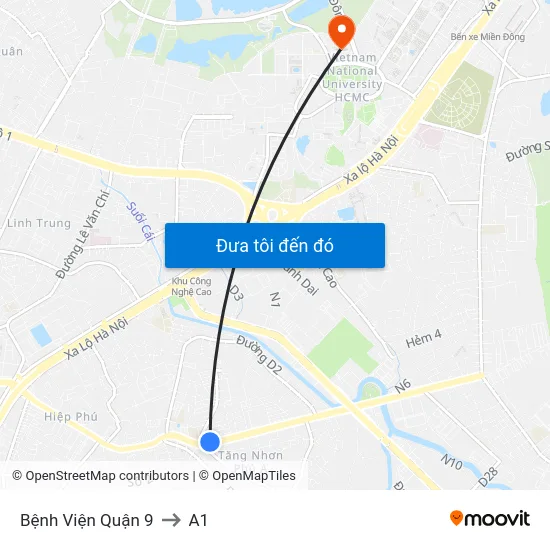 Bệnh Viện Quận 9 to A1 map