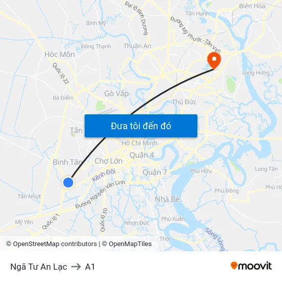 Ngã Tư An Lạc to A1 map