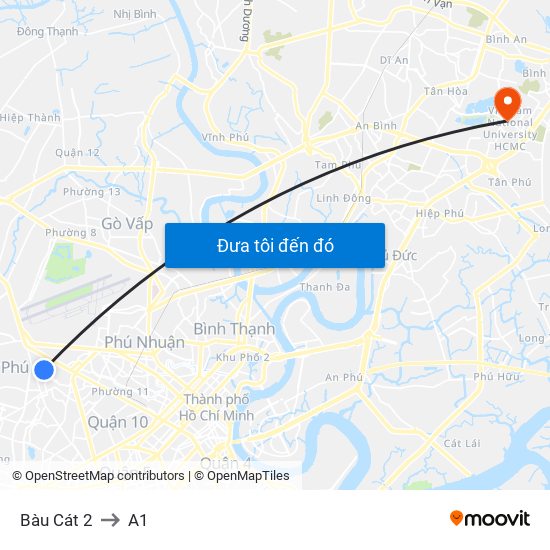 Bàu Cát 2 to A1 map