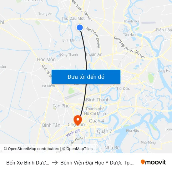 Bến Xe Bình Dương to Bệnh Viện Đại Học Y Dược Tp.Hcm map