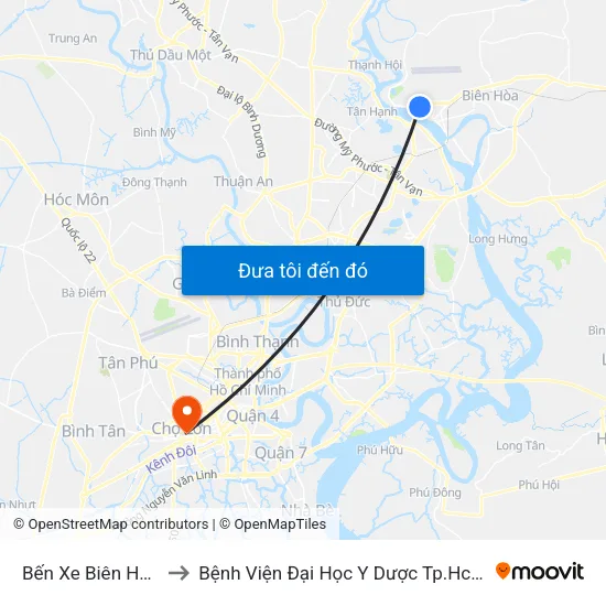 Bến Xe Biên Hòa to Bệnh Viện Đại Học Y Dược Tp.Hcm map