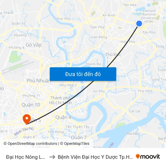 Đại Học Nông Lâm to Bệnh Viện Đại Học Y Dược Tp.Hcm map