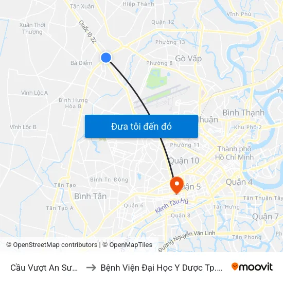 Cầu Vượt An Sương to Bệnh Viện Đại Học Y Dược Tp.Hcm map