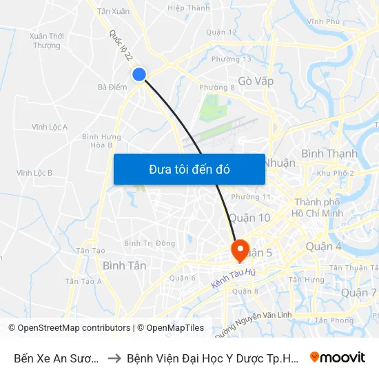Bến Xe An Sương to Bệnh Viện Đại Học Y Dược Tp.Hcm map