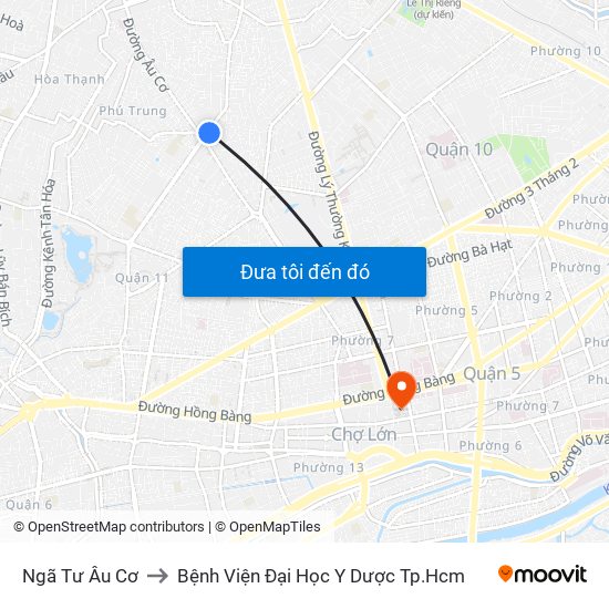 Ngã Tư Âu Cơ to Bệnh Viện Đại Học Y Dược Tp.Hcm map