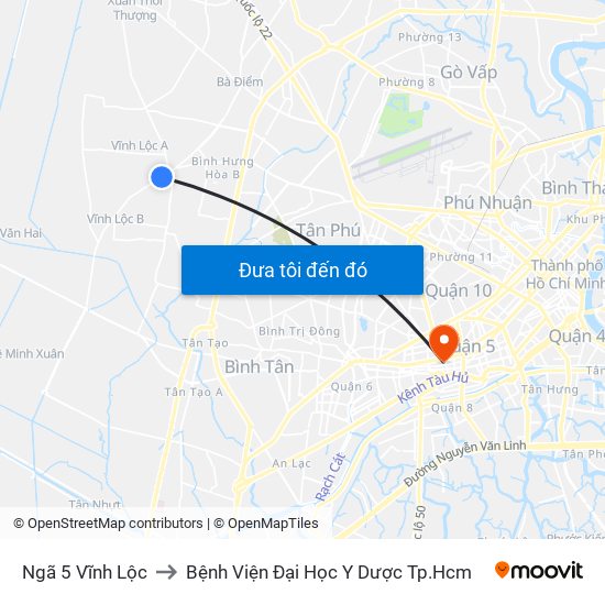 Ngã 5 Vĩnh Lộc to Bệnh Viện Đại Học Y Dược Tp.Hcm map