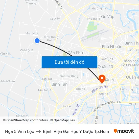 Ngã 5 Vĩnh Lộc to Bệnh Viện Đại Học Y Dược Tp.Hcm map