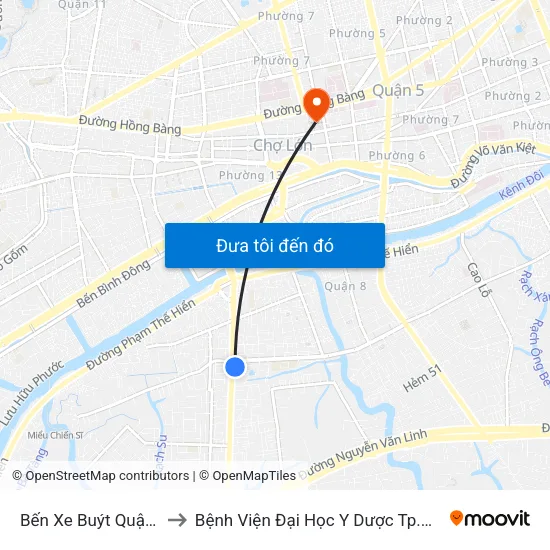 Bến Xe Buýt Quận 8 to Bệnh Viện Đại Học Y Dược Tp.Hcm map