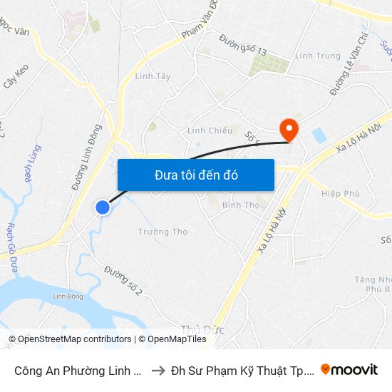 Công An Phường Linh Đông to Đh Sư Phạm Kỹ Thuật Tp.Hcm map