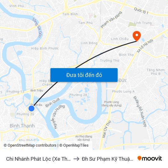 Chi Nhánh Phát Lộc (Xe Thành Công) to Đh Sư Phạm Kỹ Thuật Tp.Hcm map
