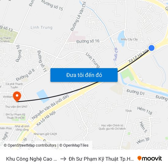 Khu Công Nghệ Cao Q9 to Đh Sư Phạm Kỹ Thuật Tp.Hcm map