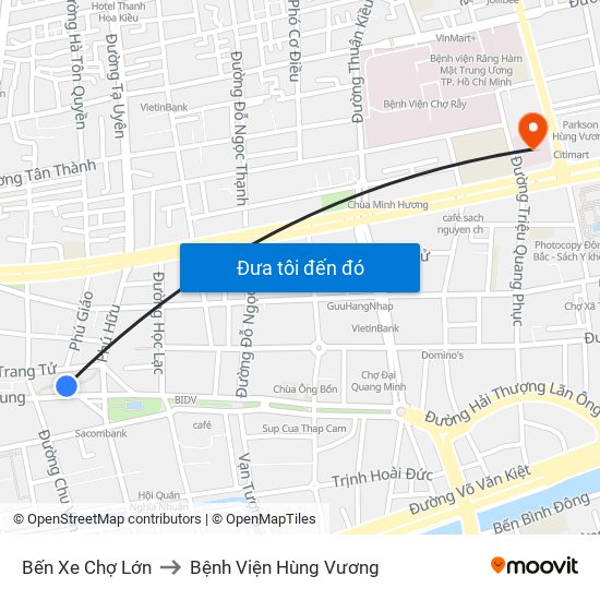 Bến Xe Chợ Lớn to Bệnh Viện Hùng Vương map