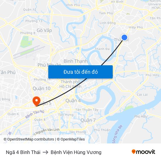 Ngã 4 Bình Thái to Bệnh Viện Hùng Vương map