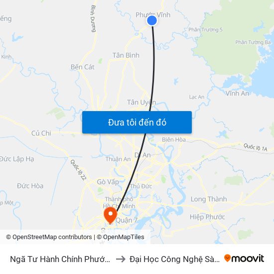 Ngã Tư Hành Chính Phước Vĩnh to Đại Học Công Nghệ Sài Gòn map