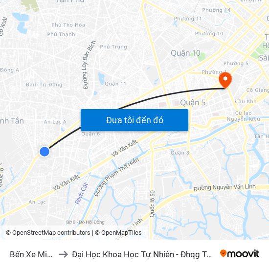 Bến Xe Miền Tây to Đại Học Khoa Học Tự Nhiên - Đhqg Tp.Hcm - Cơ Sở 1 map