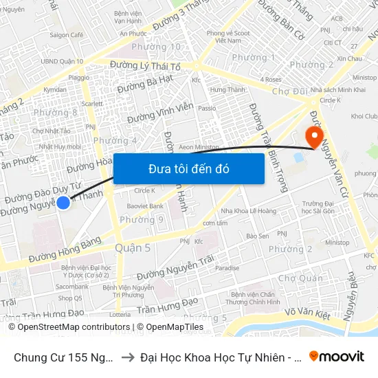Chung Cư 155 Nguyễn Chí Thanh to Đại Học Khoa Học Tự Nhiên - Đhqg Tp.Hcm - Cơ Sở 1 map