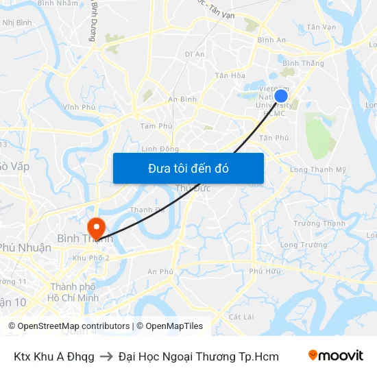Ktx Khu A Đhqg to Đại Học Ngoại Thương Tp.Hcm map