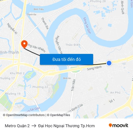 Metro Quận 2 to Đại Học Ngoại Thương Tp.Hcm map