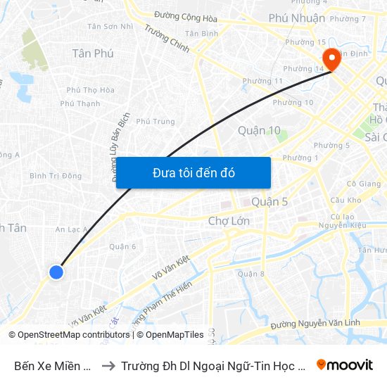 Bến Xe Miền Tây to Trường Đh Dl Ngoại Ngữ-Tin Học Hcm map