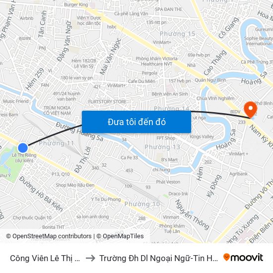 Công Viên Lê Thị Riêng to Trường Đh Dl Ngoại Ngữ-Tin Học Hcm map