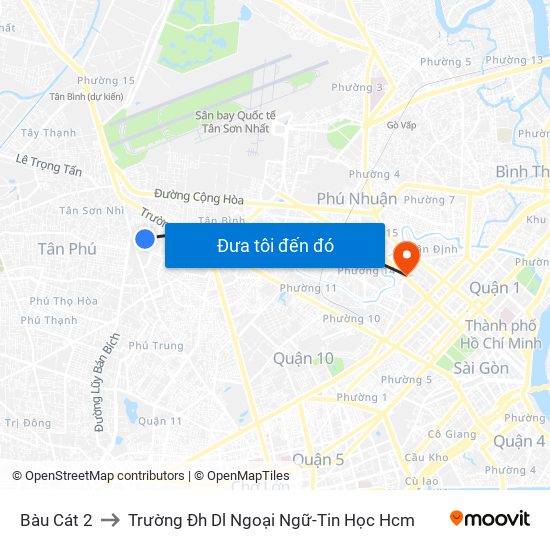 Bàu Cát 2 to Trường Đh Dl Ngoại Ngữ-Tin Học Hcm map