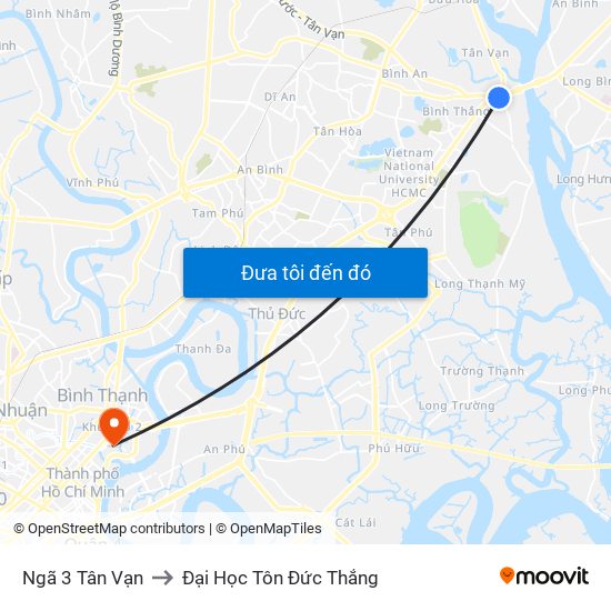 Ngã 3 Tân Vạn to Đại Học Tôn Đức Thắng map