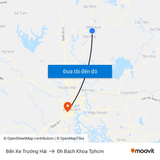 Bến Xe Trường Hải to Đh Bách Khoa Tphcm map