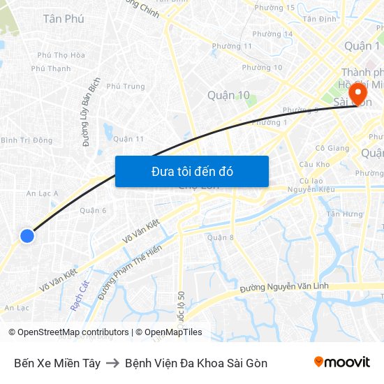 Bến Xe Miền Tây to Bệnh Viện Đa Khoa Sài Gòn map