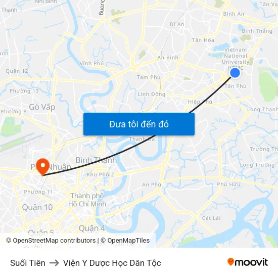 Suối Tiên to Viện Y Dược Học Dân Tộc map