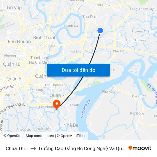 Chùa Thiên Minh to Trường Cao Đẳng Bc Công Nghệ Và Quản Trị Doanh Nghiệp (Ctim) map