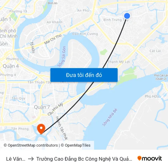 Lê Văn Thịnh to Trường Cao Đẳng Bc Công Nghệ Và Quản Trị Doanh Nghiệp (Ctim) map