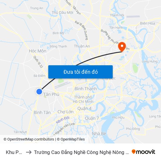 Khu Phố 3 to Trường Cao Đẳng Nghề Công Nghệ Nông Lâm Nam Bộ map