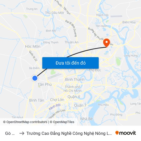 Gò Mây to Trường Cao Đẳng Nghề Công Nghệ Nông Lâm Nam Bộ map