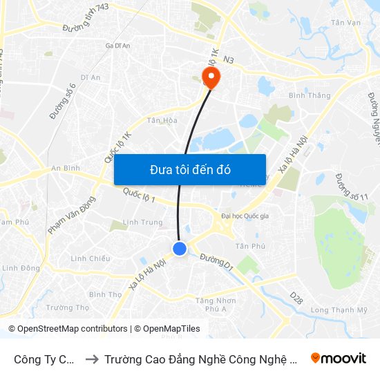 Công Ty Cocacola to Trường Cao Đẳng Nghề Công Nghệ Nông Lâm Nam Bộ map