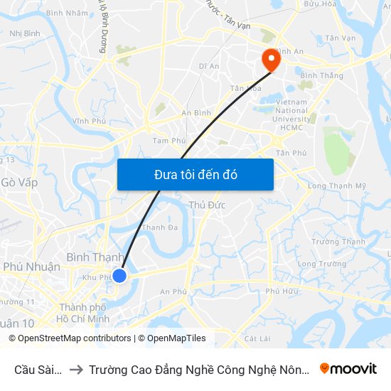 Cầu Sài Gòn to Trường Cao Đẳng Nghề Công Nghệ Nông Lâm Nam Bộ map