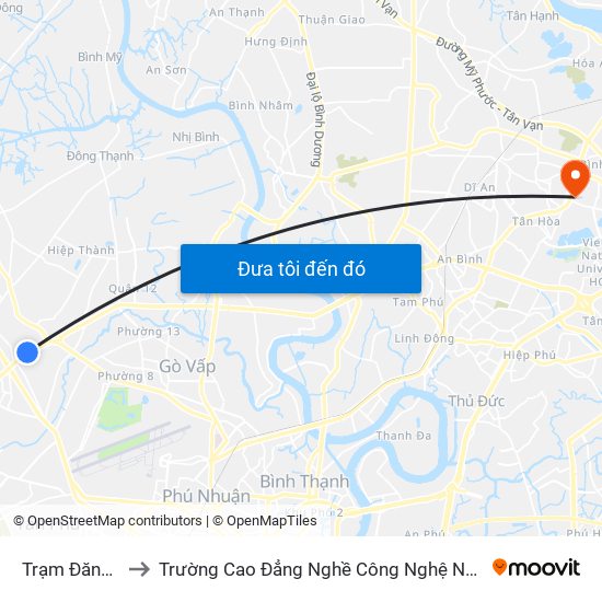 Trạm Đăng Kiểm to Trường Cao Đẳng Nghề Công Nghệ Nông Lâm Nam Bộ map