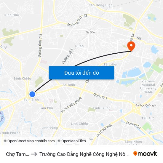 Chợ Tam Bình to Trường Cao Đẳng Nghề Công Nghệ Nông Lâm Nam Bộ map