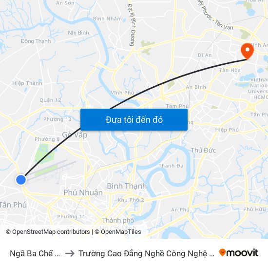 Ngã Ba Chế Lan Viên to Trường Cao Đẳng Nghề Công Nghệ Nông Lâm Nam Bộ map