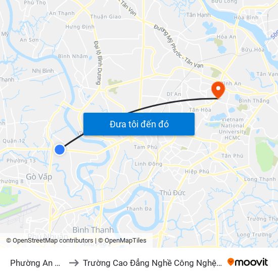 Phường An Phú Đông to Trường Cao Đẳng Nghề Công Nghệ Nông Lâm Nam Bộ map