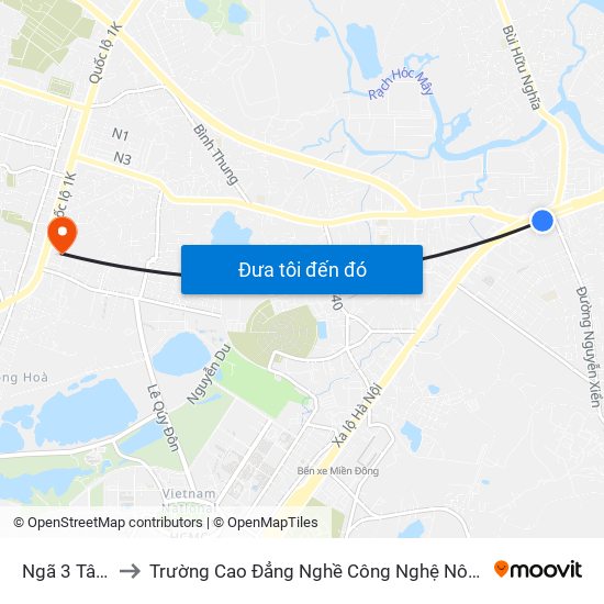 Ngã 3 Tân Vạn to Trường Cao Đẳng Nghề Công Nghệ Nông Lâm Nam Bộ map